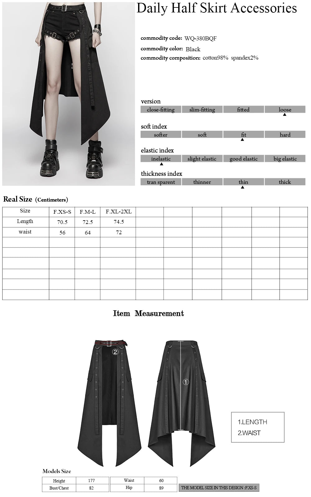 PUNK RAVE Women's Skirt Daily Punk Black Half Skirt Non-stretchy Woven Fabric Party Personality Harajuku Summer Skirts Pants