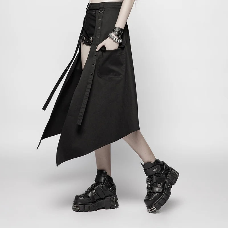 PUNK RAVE Women's Skirt Daily Punk Black Half Skirt Non-stretchy Woven Fabric Party Personality Harajuku Summer Skirts Pants